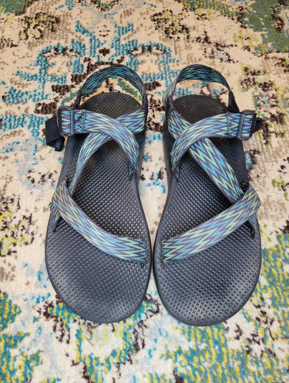 Chaco Z/Cloud 2 Squall Green Zigzag Pattern Outdoor Hiking Sandals, Size Mens 12